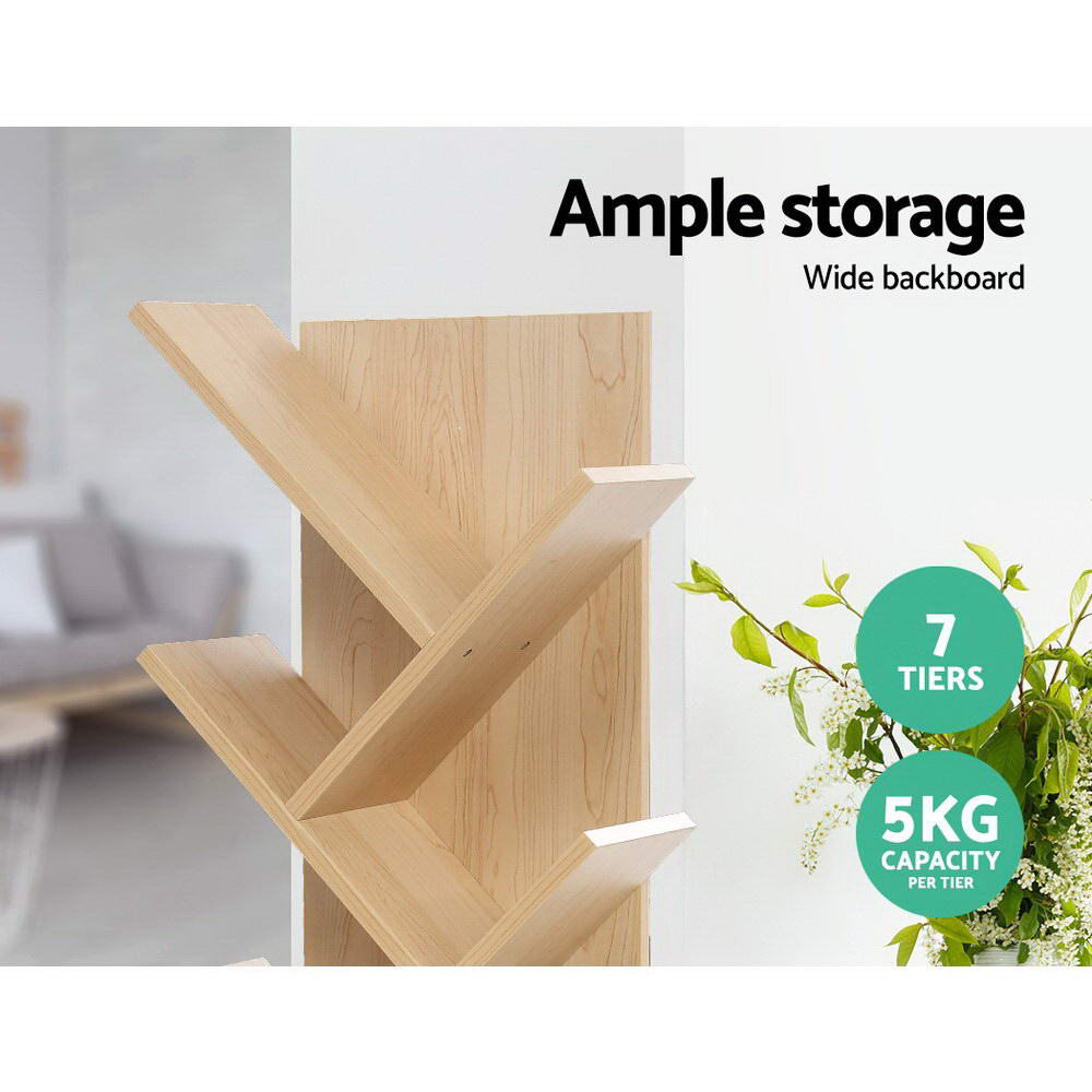 Bookcases & Shelves: Artiss Tree Bookshelf 7 Tiers - ECHO Oak