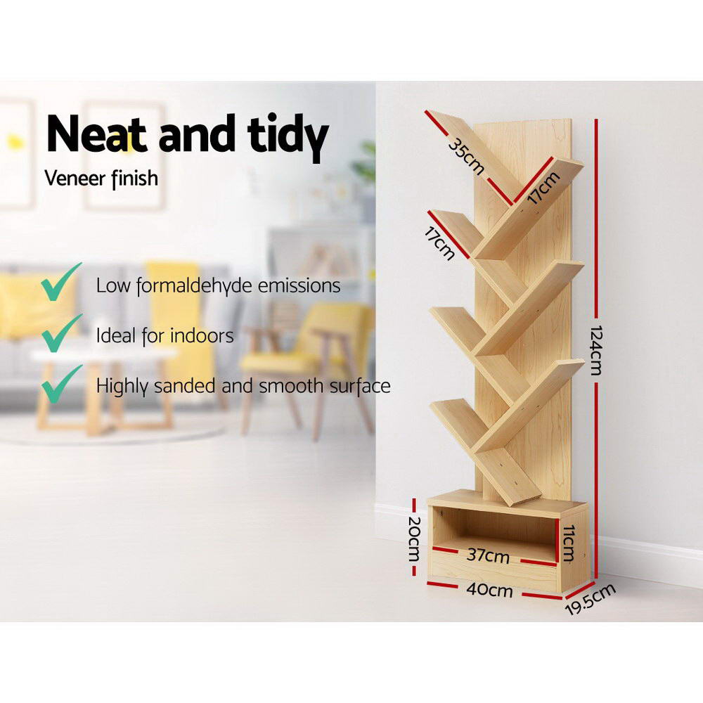 Bookcases & Shelves: Artiss Tree Bookshelf 7 Tiers - ECHO Oak