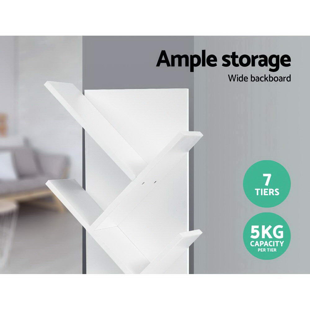 Bookcases & Shelves: Artiss Tree Bookshelf 7 Tiers - ECHO White