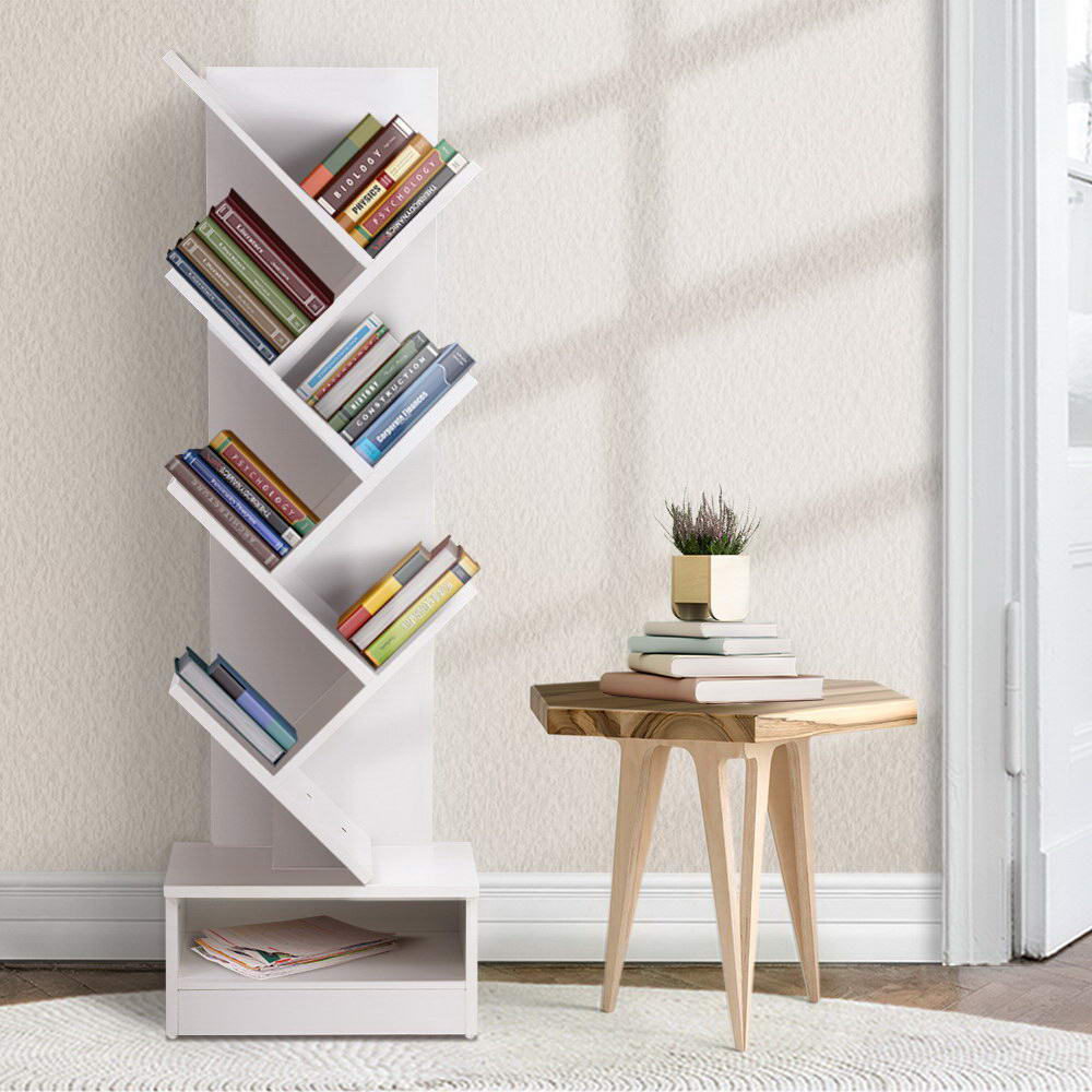 Bookcases & Shelves: Artiss Tree Bookshelf 7 Tiers - ECHO White