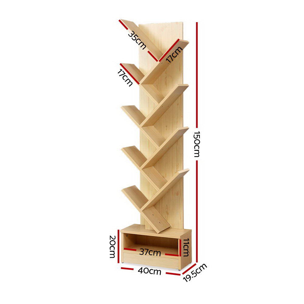 Bookcases & Shelves: Artiss Tree Bookshelf 9 Tiers - ECHO Oak