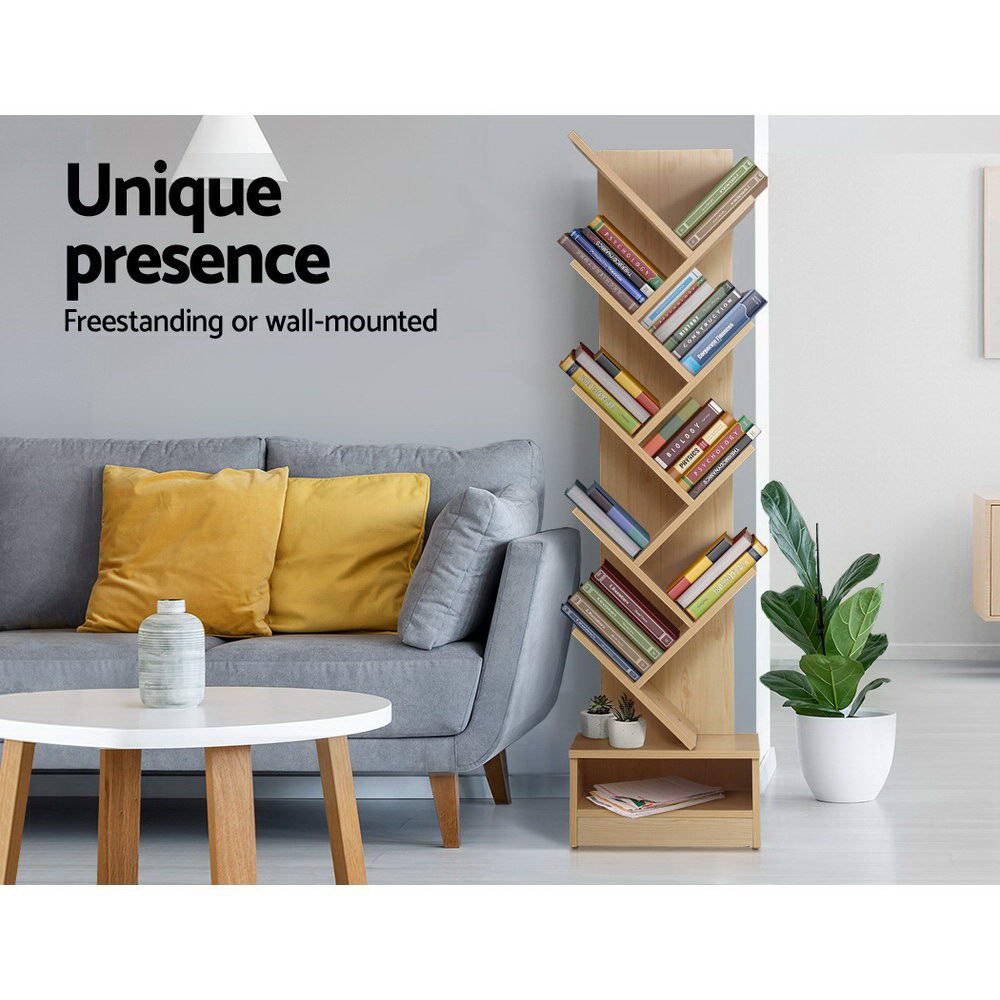 Bookcases & Shelves: Artiss Tree Bookshelf 9 Tiers - ECHO Oak