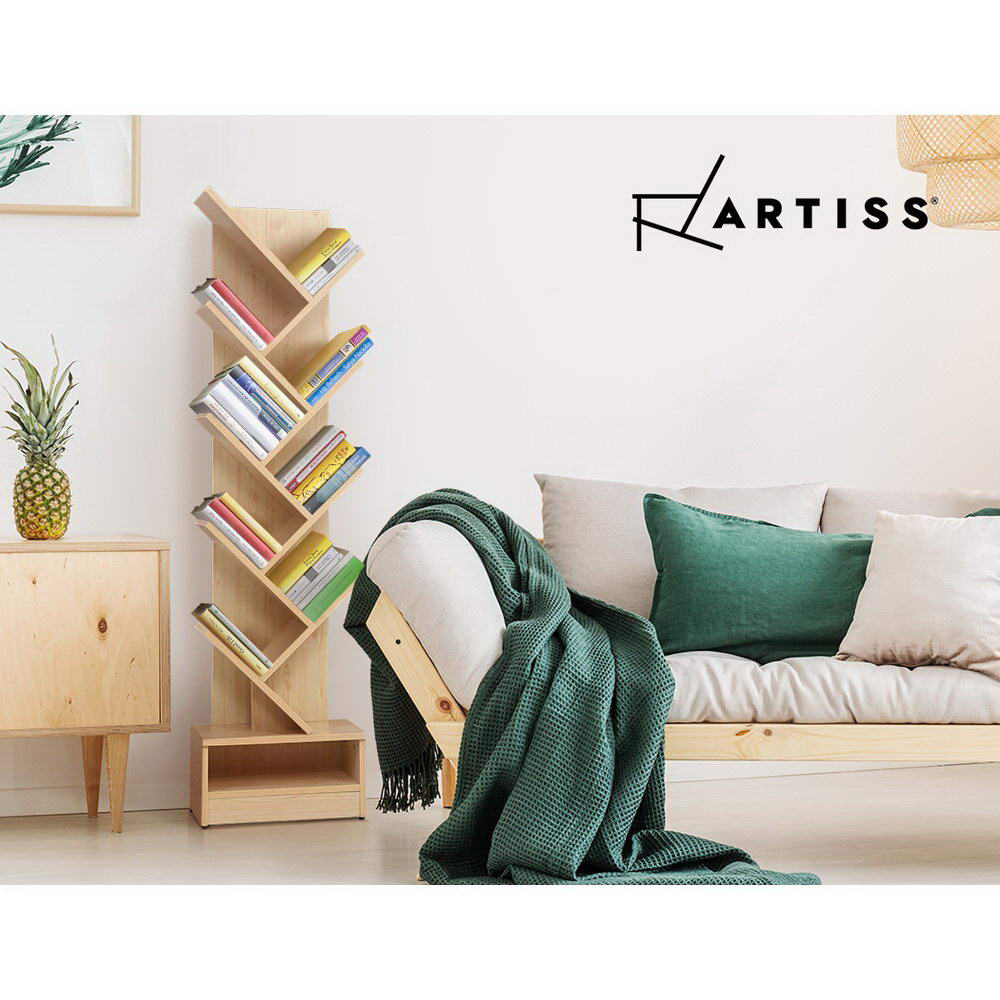 Bookcases & Shelves: Artiss Tree Bookshelf 9 Tiers - ECHO Oak