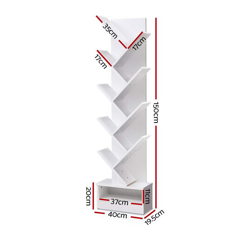 Bookcases & Shelves: Artiss Tree Bookshelf 9 Tiers - ECHO White