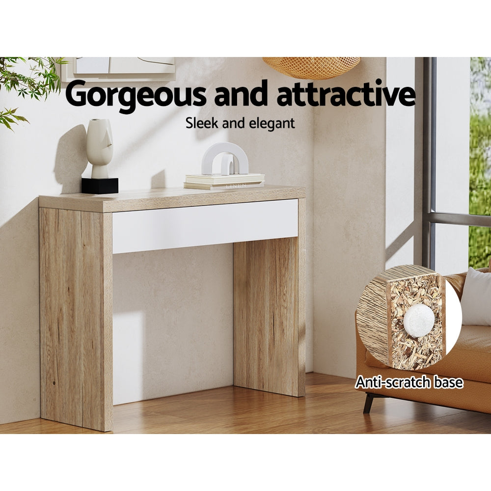 Audio Accessories: Artiss Console Table Storage Drawer Jory White Pine