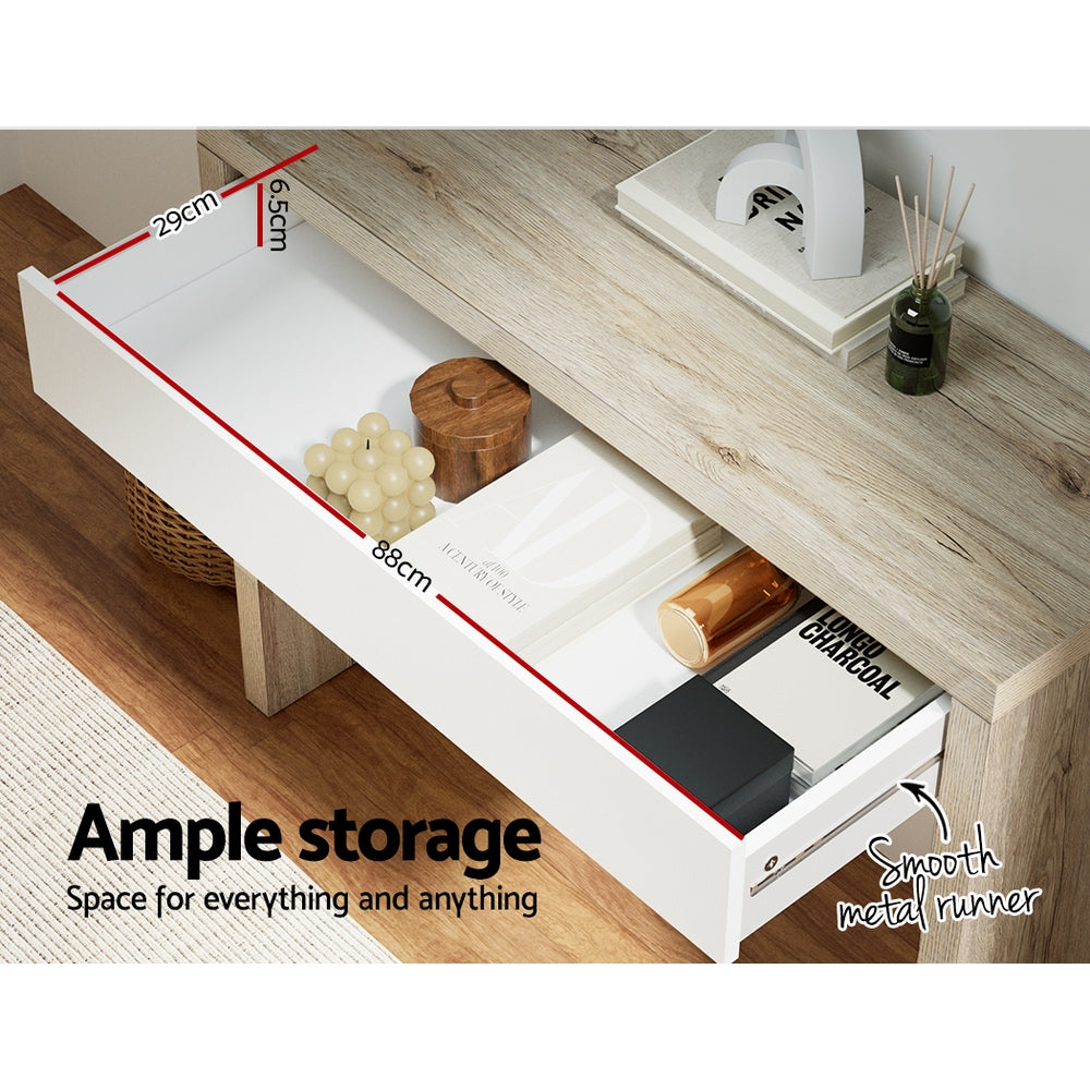 Audio Accessories: Artiss Console Table Storage Drawer Jory White Pine