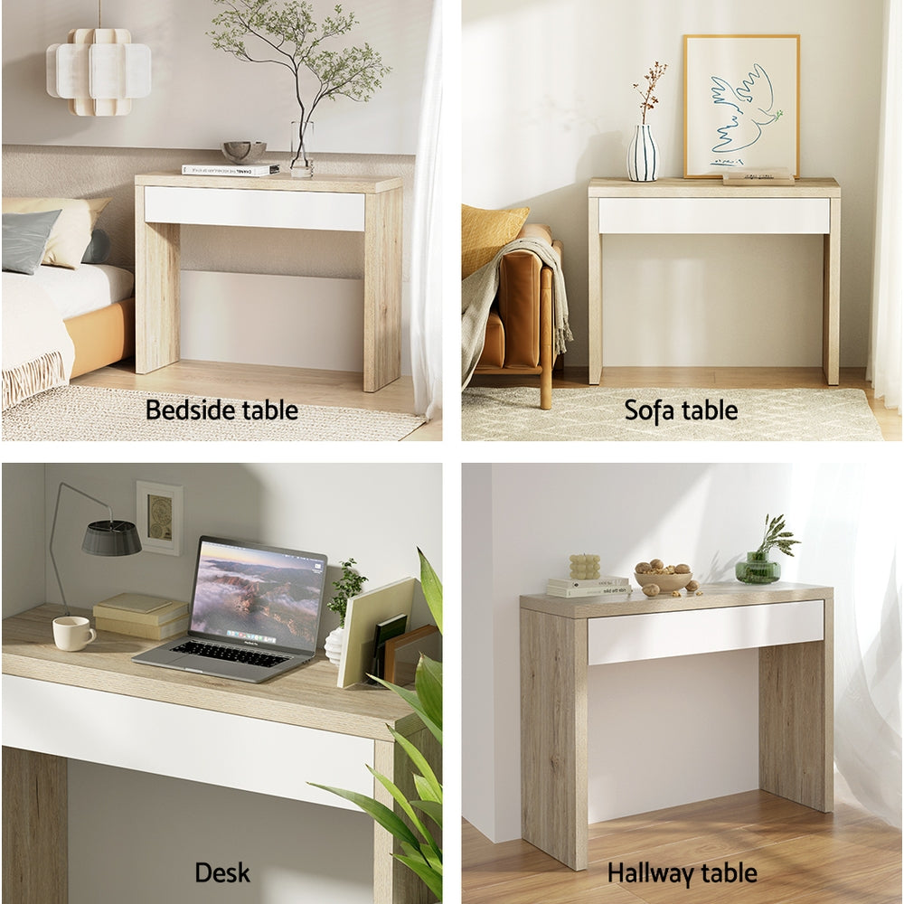 Audio Accessories: Artiss Console Table Storage Drawer Jory White Pine