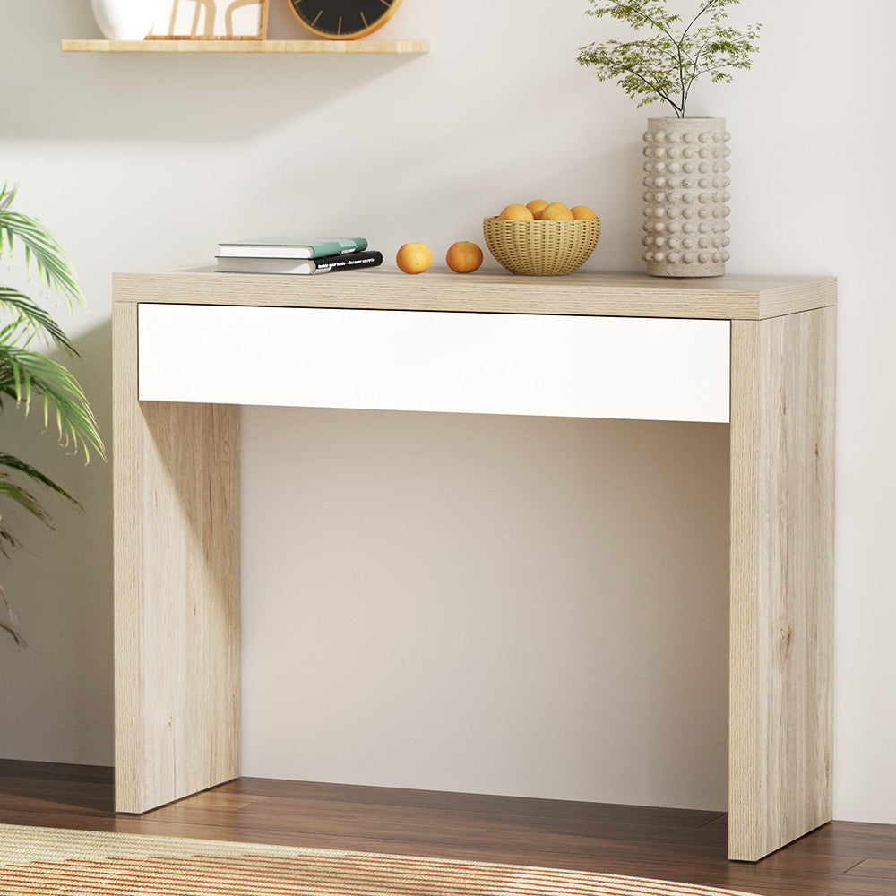 Audio Accessories: Artiss Console Table Storage Drawer Jory White Pine