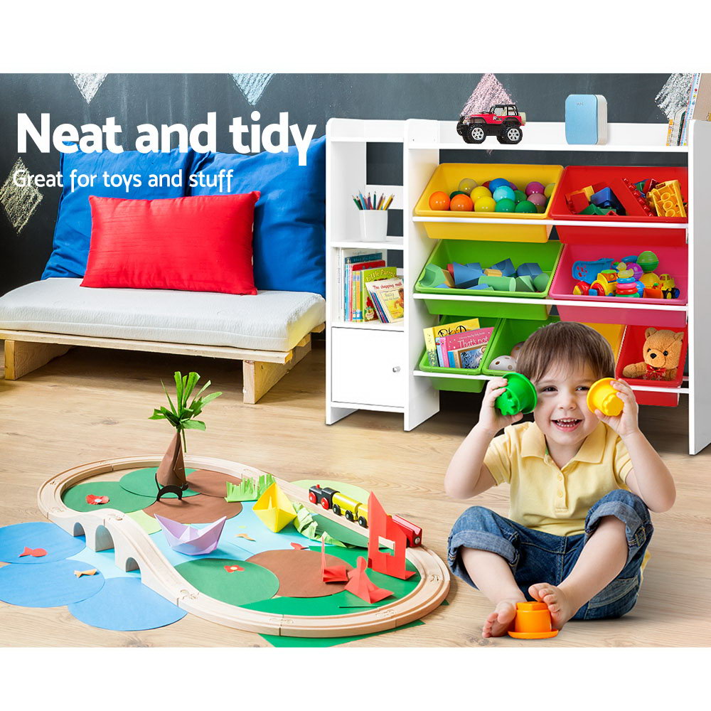 Kid's Bookcases & Shelves: Keezi Kids Toy Box 8 Bins Bookshelf Storage Rack Organiser Toy Display