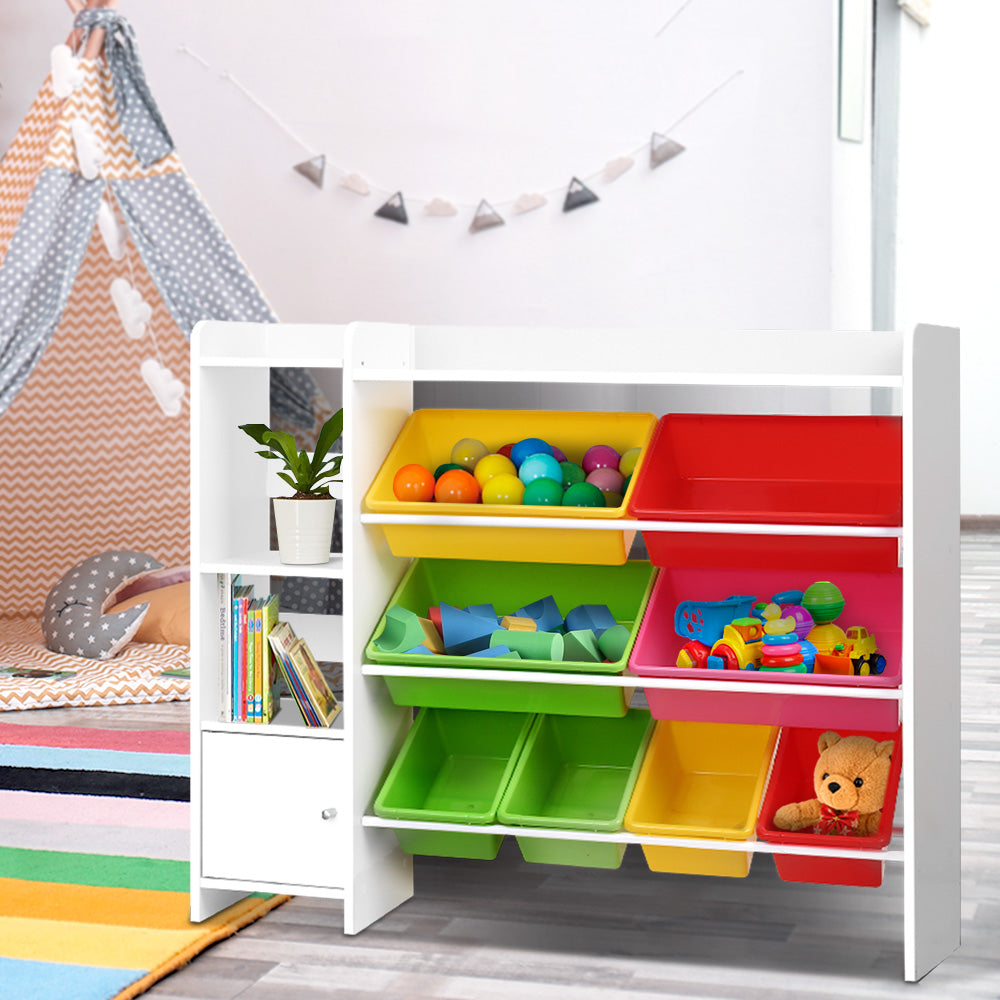 Kid's Bookcases & Shelves: Keezi Kids Toy Box 8 Bins Bookshelf Storage Rack Organiser Toy Display