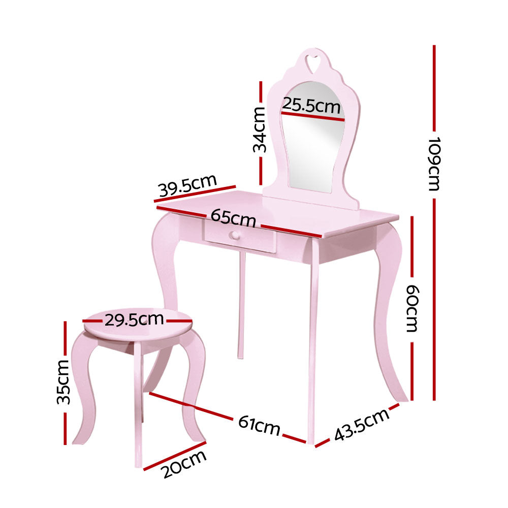 Kid's Dressers, Cupboards & Wardrobes: Keezi Kids Dressing Table Stool Set Vanity Mirror Princess Children Makeup Pink