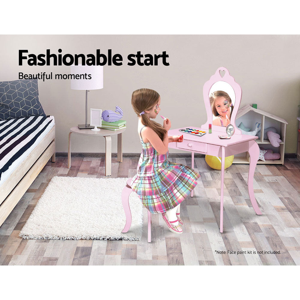 Kid's Dressers, Cupboards & Wardrobes: Keezi Kids Dressing Table Stool Set Vanity Mirror Princess Children Makeup Pink