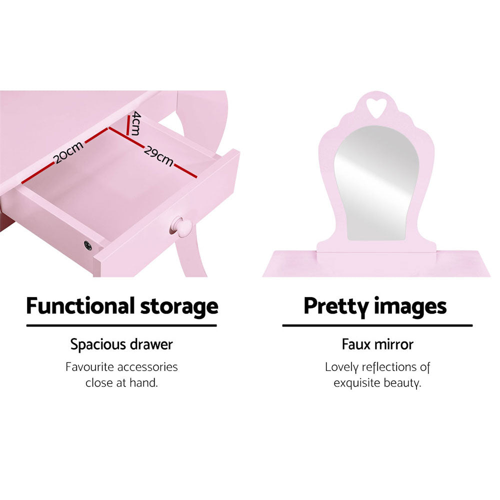 Kid's Dressers, Cupboards & Wardrobes: Keezi Kids Dressing Table Stool Set Vanity Mirror Princess Children Makeup Pink
