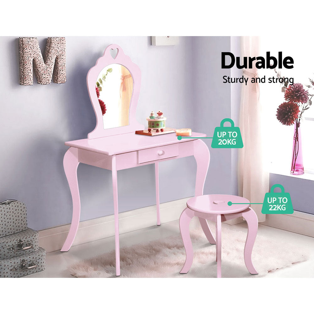 Kid's Dressers, Cupboards & Wardrobes: Keezi Kids Dressing Table Stool Set Vanity Mirror Princess Children Makeup Pink