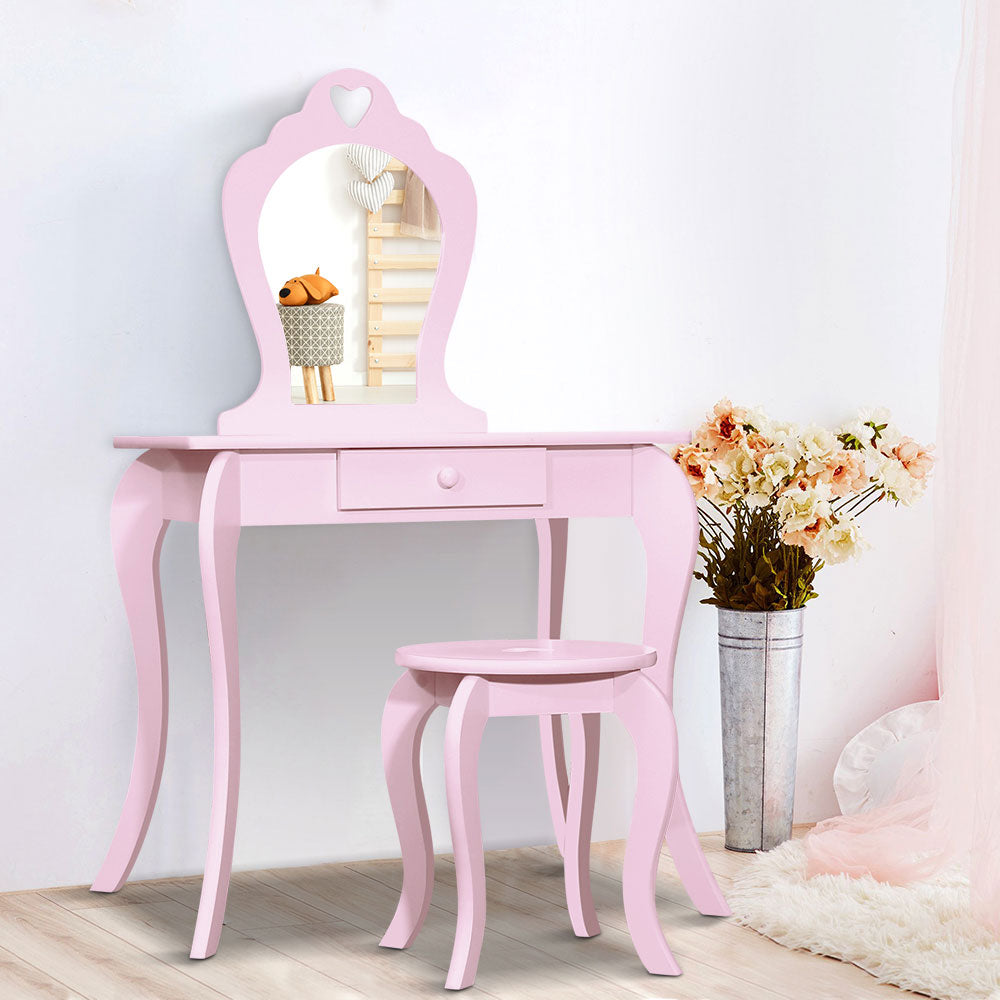 Kid's Dressers, Cupboards & Wardrobes: Keezi Kids Dressing Table Stool Set Vanity Mirror Princess Children Makeup Pink