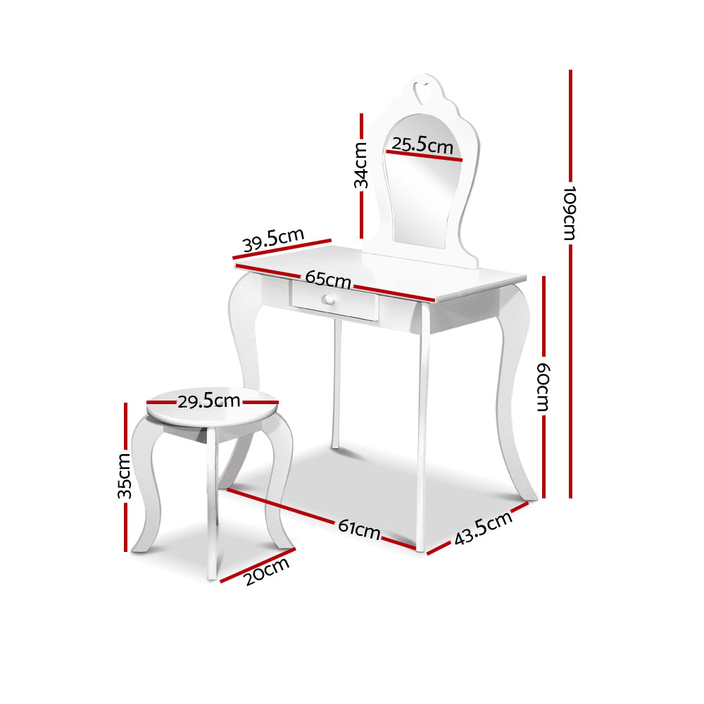 Kid's Dressers, Cupboards & Wardrobes: Keezi Kids Dressing Table Stool Set Vanity Mirror Princess Children Makeup White