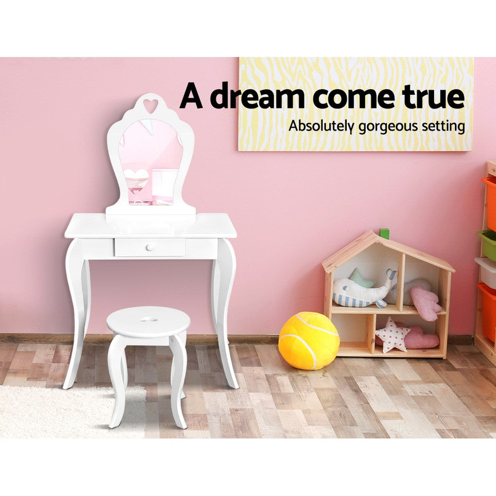 Kid's Dressers, Cupboards & Wardrobes: Keezi Kids Dressing Table Stool Set Vanity Mirror Princess Children Makeup White