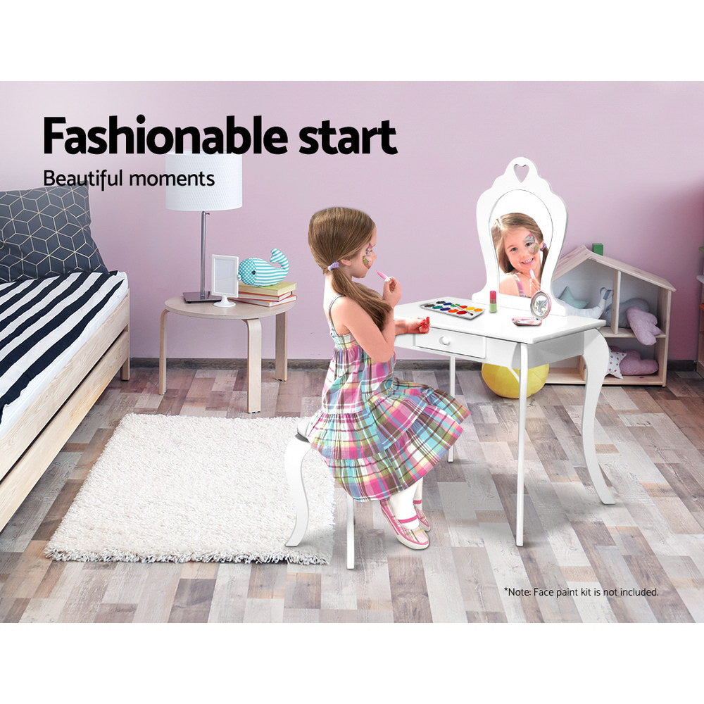 Kid's Dressers, Cupboards & Wardrobes: Keezi Kids Dressing Table Stool Set Vanity Mirror Princess Children Makeup White