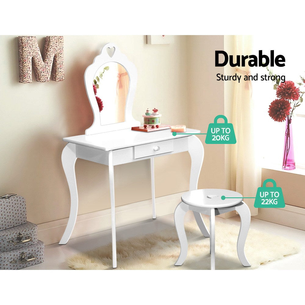 Kid's Dressers, Cupboards & Wardrobes: Keezi Kids Dressing Table Stool Set Vanity Mirror Princess Children Makeup White