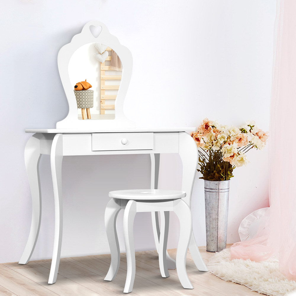 Kid's Dressers, Cupboards & Wardrobes: Keezi Kids Dressing Table Stool Set Vanity Mirror Princess Children Makeup White