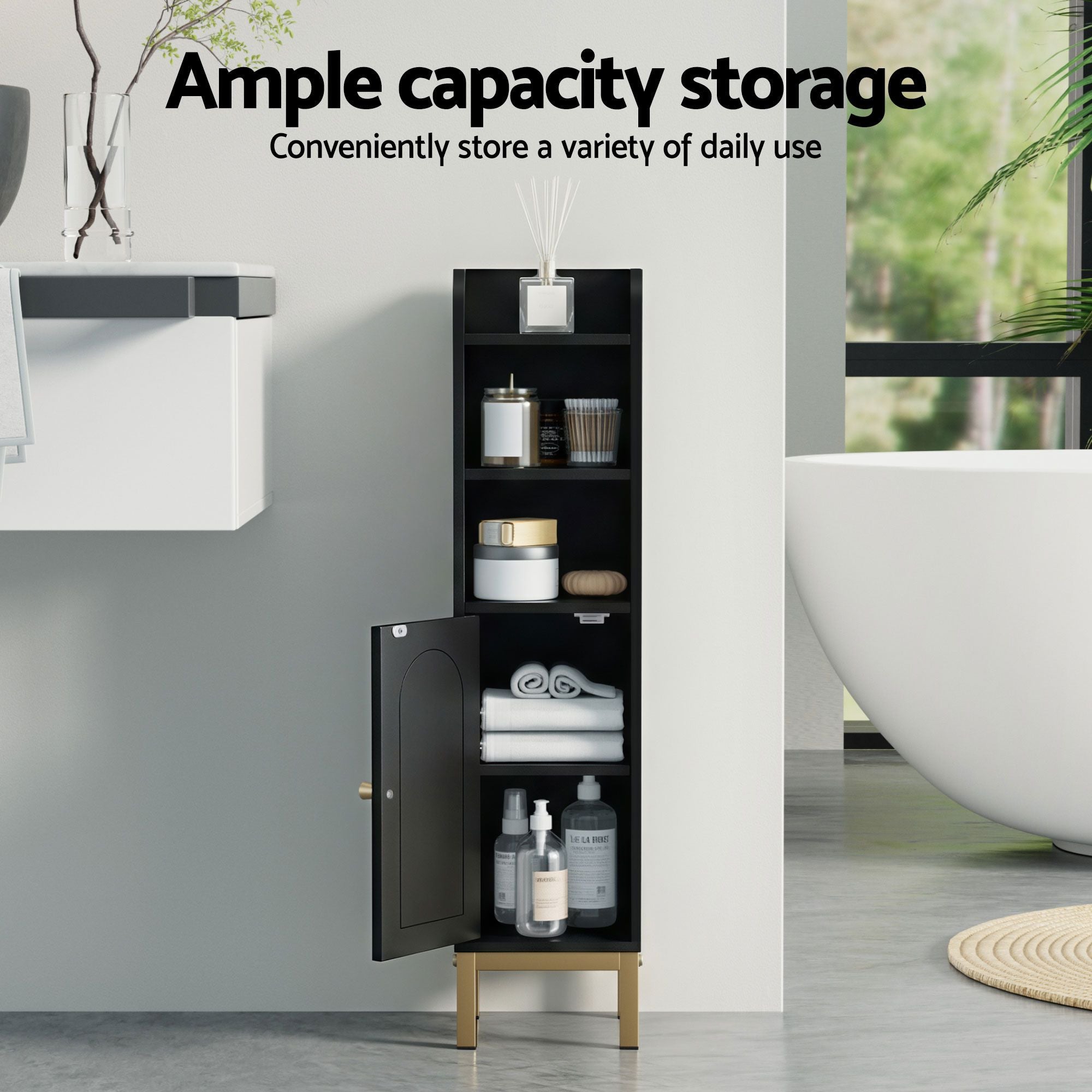Artiss 2X Bathroom Storage Cabinet Floor Organizer Toilet Corner Adjustable Black