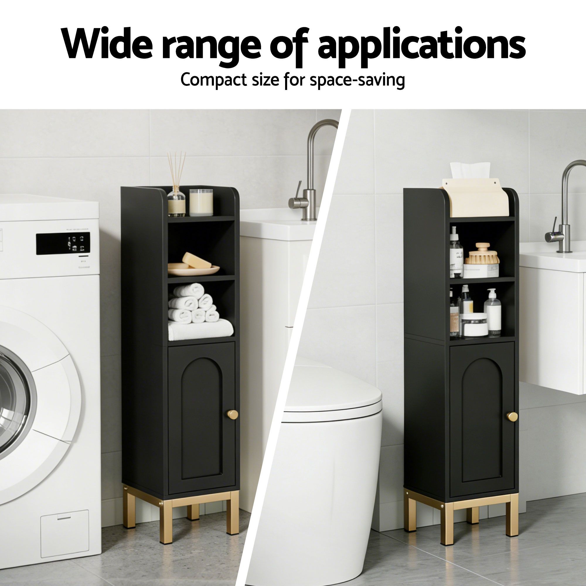Artiss 2X Bathroom Storage Cabinet Floor Organizer Toilet Corner Adjustable Black