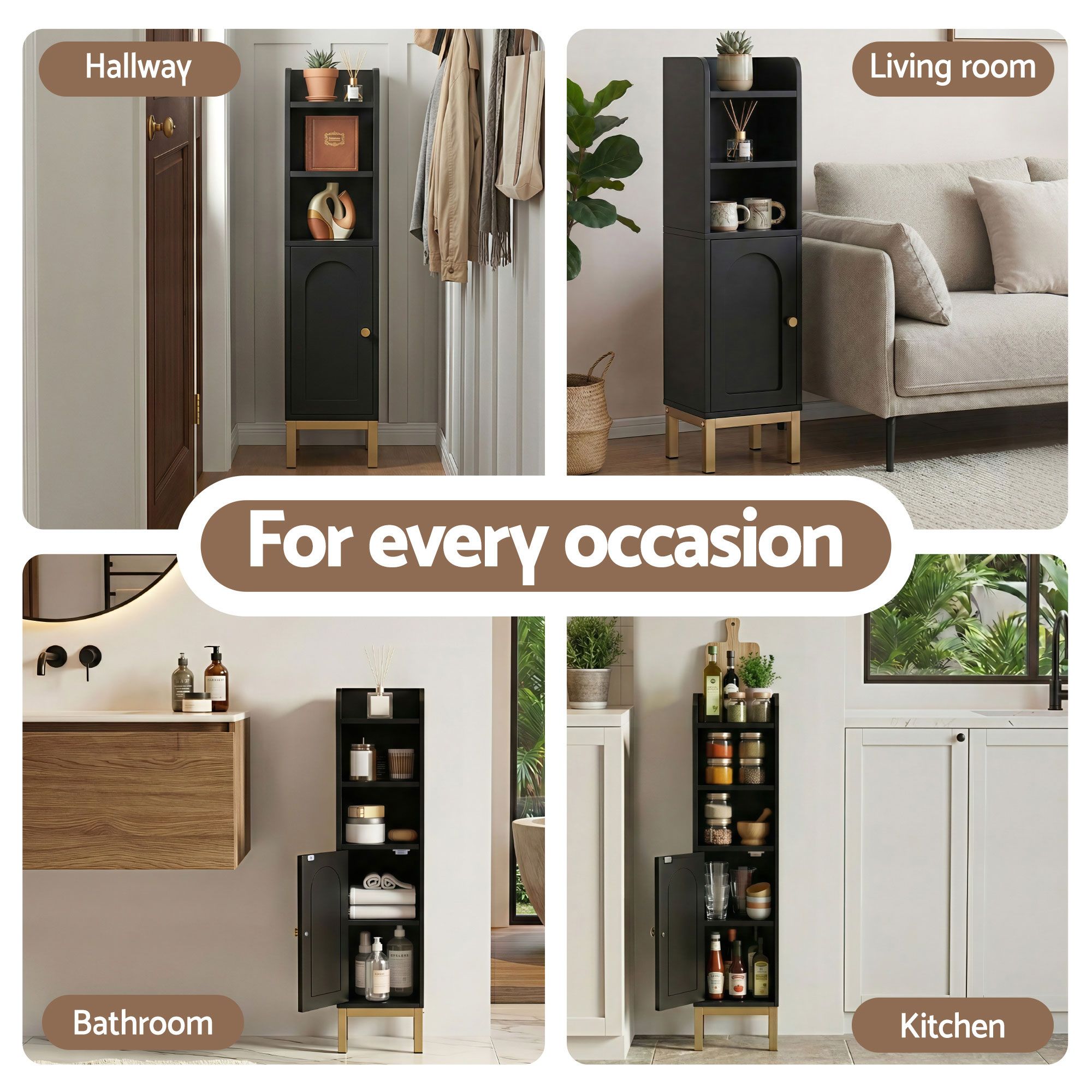 Artiss 2X Bathroom Storage Cabinet Floor Organizer Toilet Corner Adjustable Black