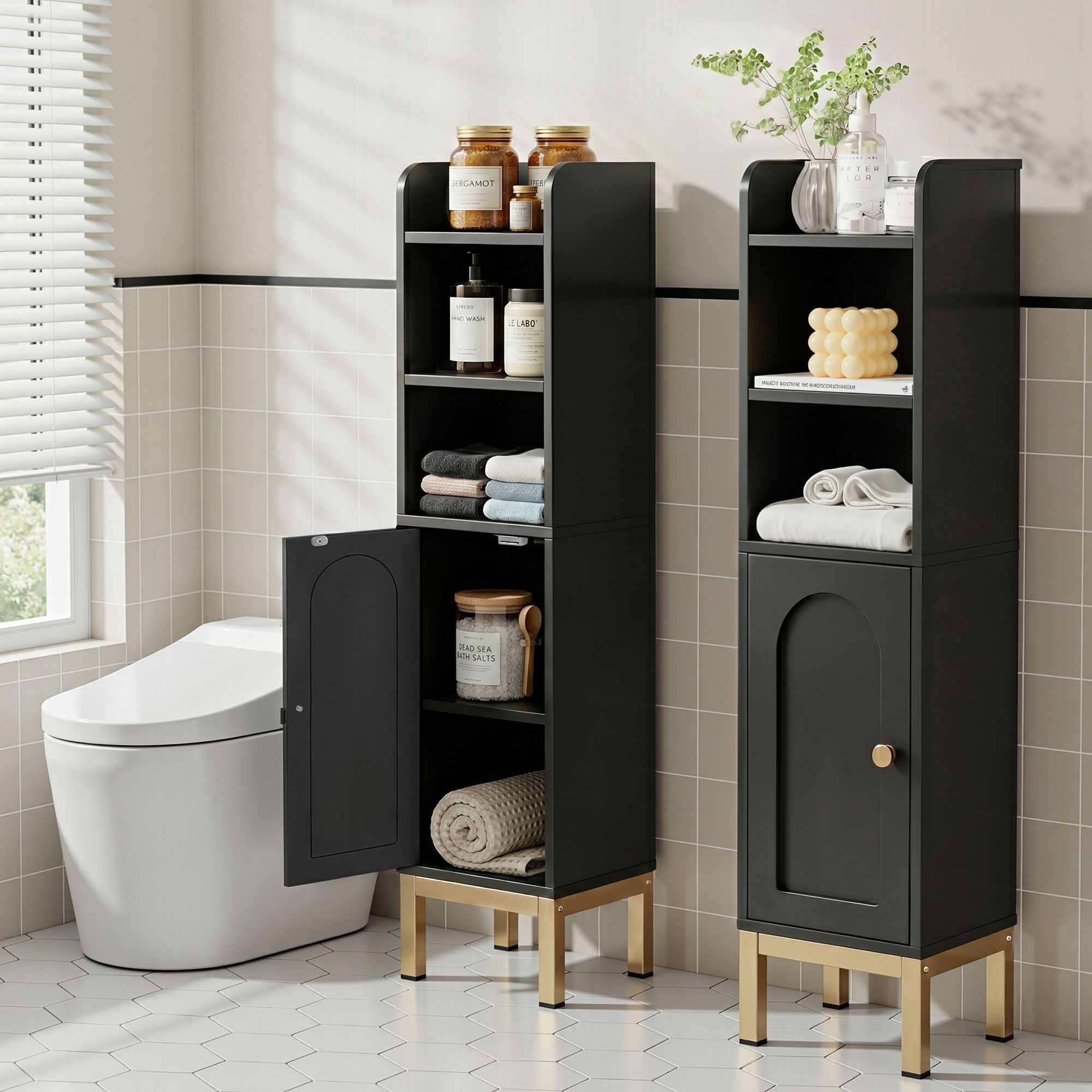 Artiss 2X Bathroom Storage Cabinet Floor Organizer Toilet Corner Adjustable Black