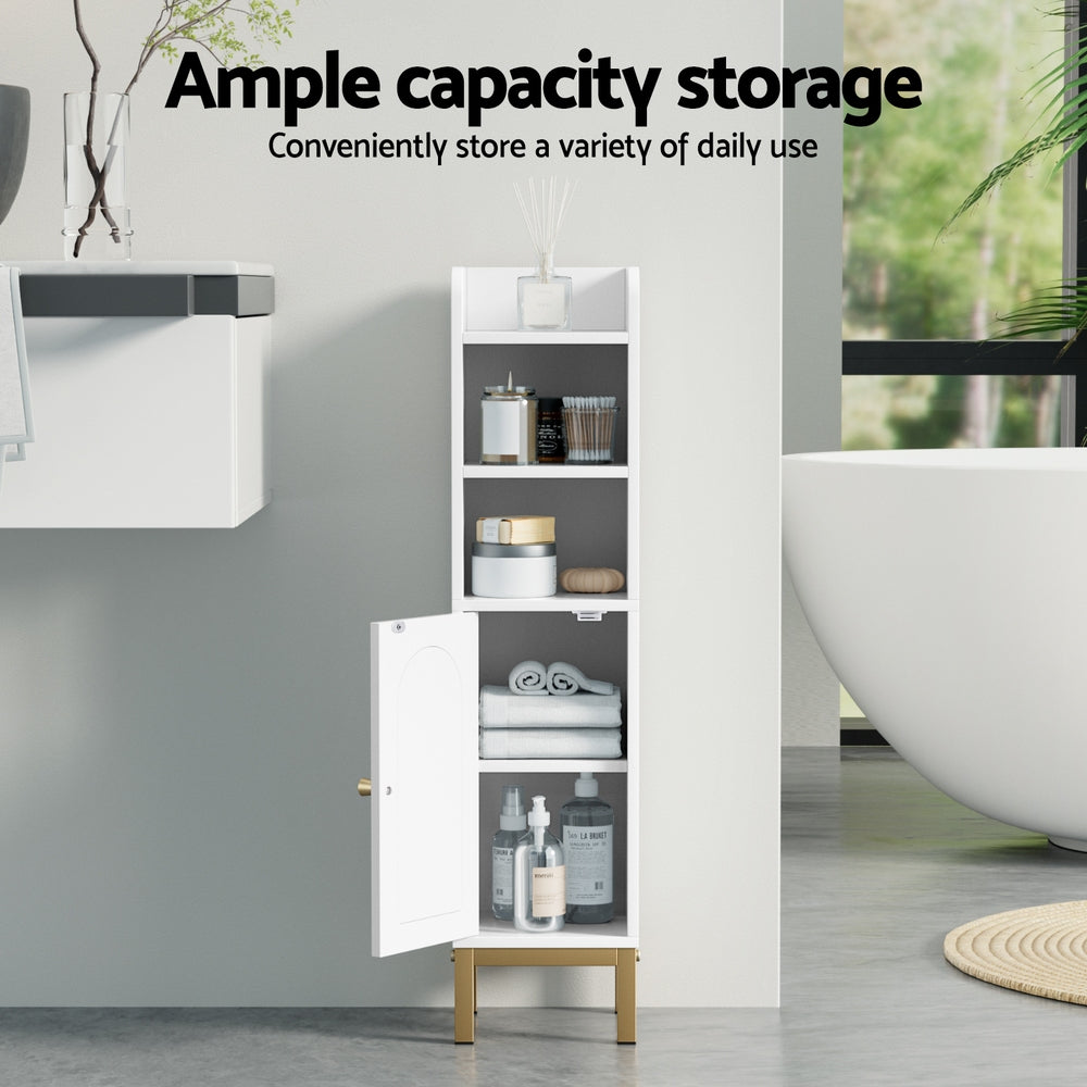 Bathroom Cabinets, Cupboards & Storage: Artiss Bathroom Storage Cabinet Floor Organizer Toilet Corner Adjustable Shelf with Door White