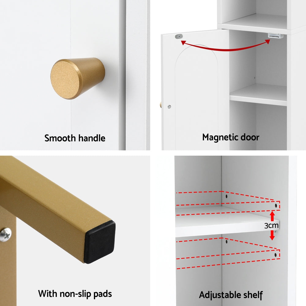 Bathroom Cabinets, Cupboards & Storage: Artiss Bathroom Storage Cabinet Floor Organizer Toilet Corner Adjustable Shelf with Door White