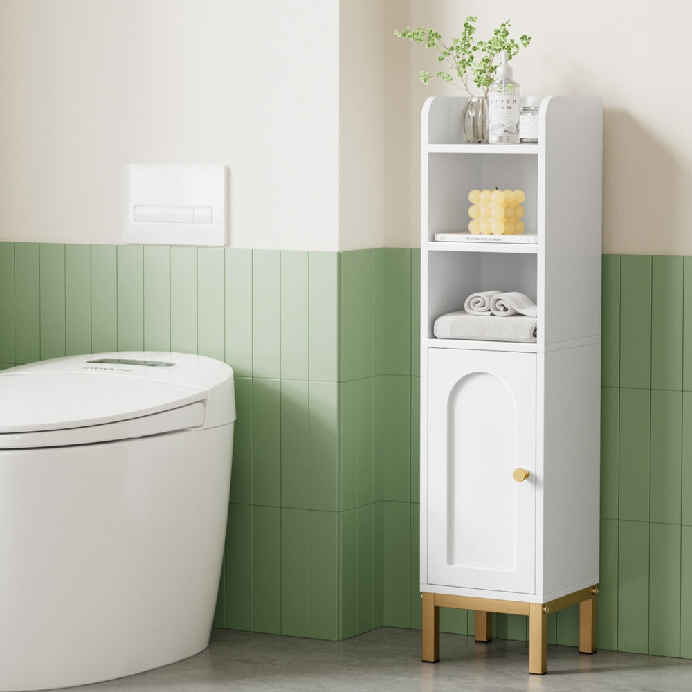 Bathroom Cabinets, Cupboards & Storage: Artiss Bathroom Storage Cabinet Floor Organizer Toilet Corner Adjustable Shelf with Door White