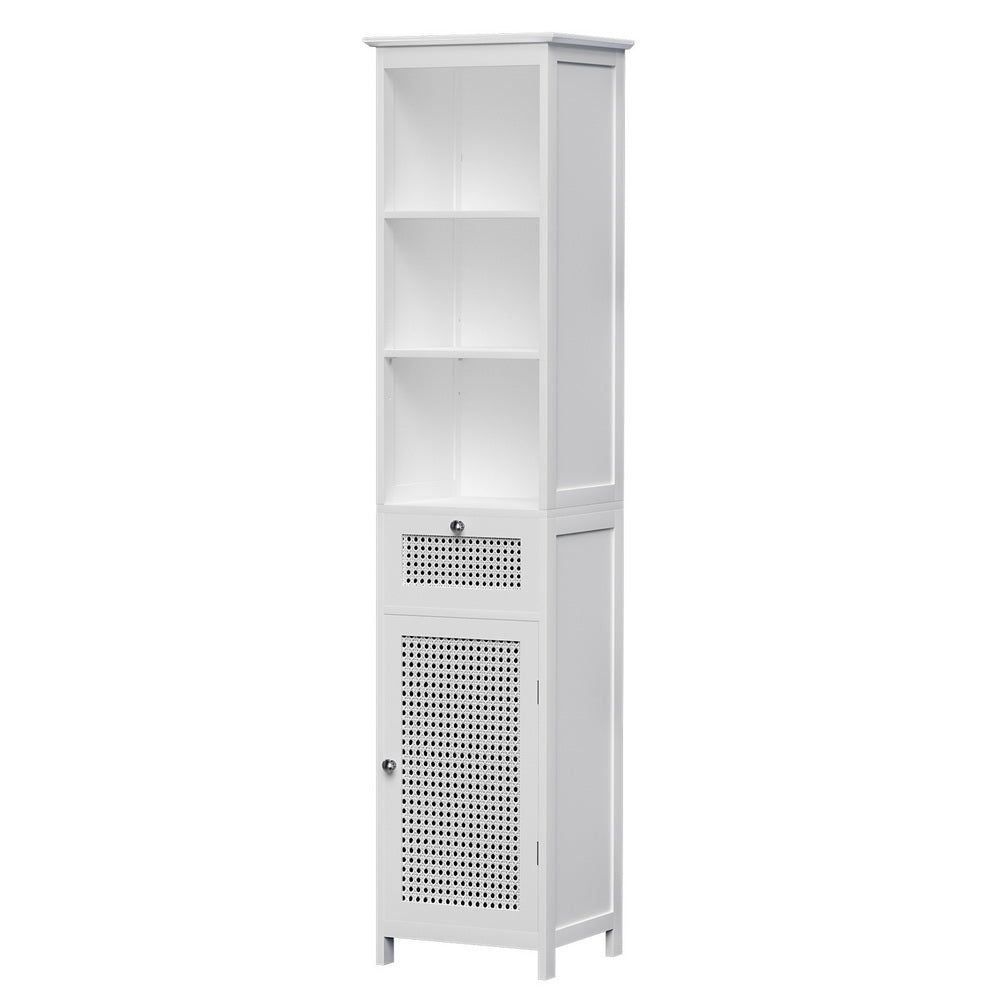 Bathroom Cabinets, Cupboards & Storage: Artiss Bathroom Cabinet Storage 161cm White Rattan Tallboy Toilet Cupboard