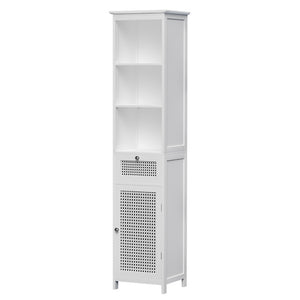 Artiss Bathroom Cabinet Storage 161cm White Rattan Tallboy Toilet Cupboard