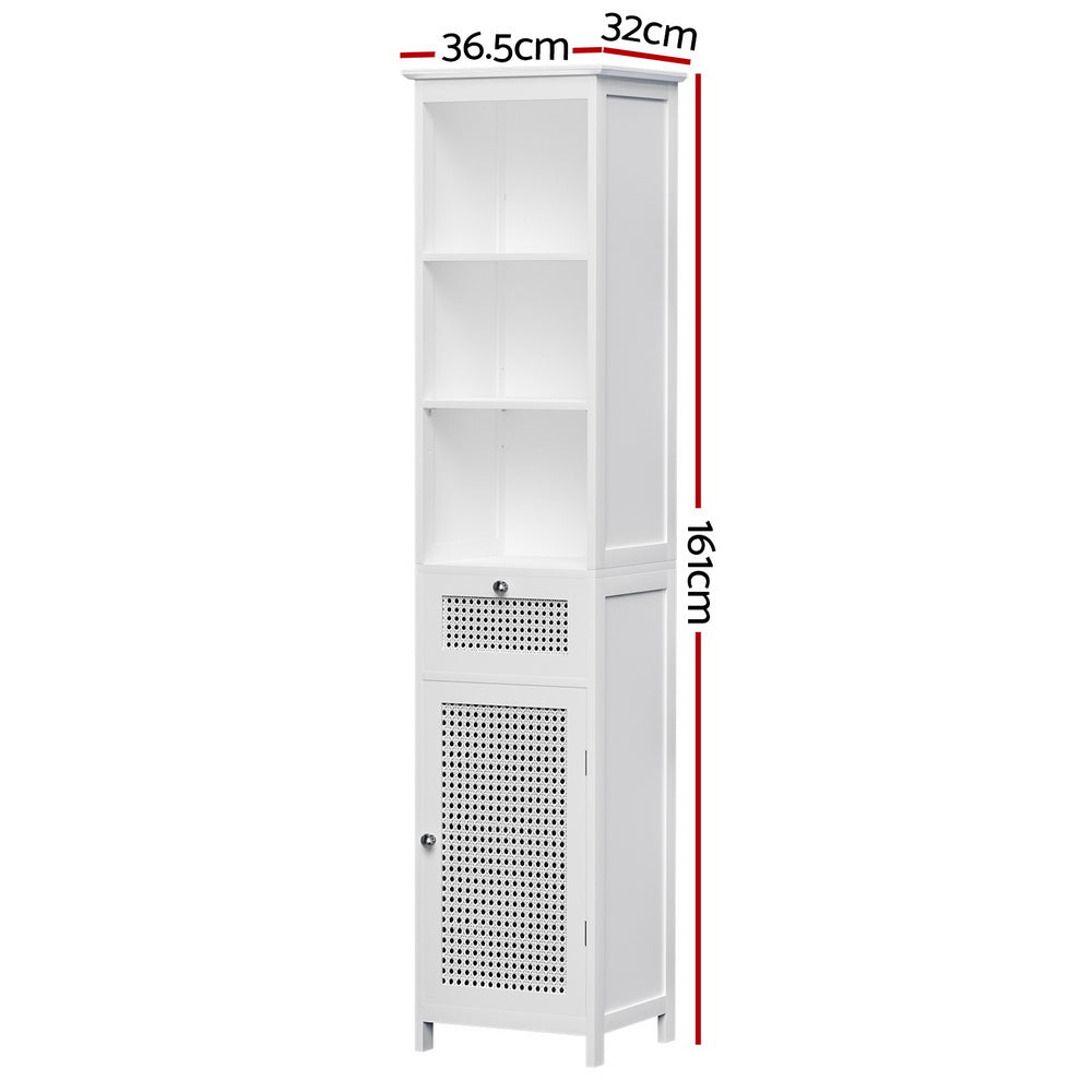 Bathroom Cabinets, Cupboards & Storage: Artiss Bathroom Cabinet Storage 161cm White Rattan Tallboy Toilet Cupboard