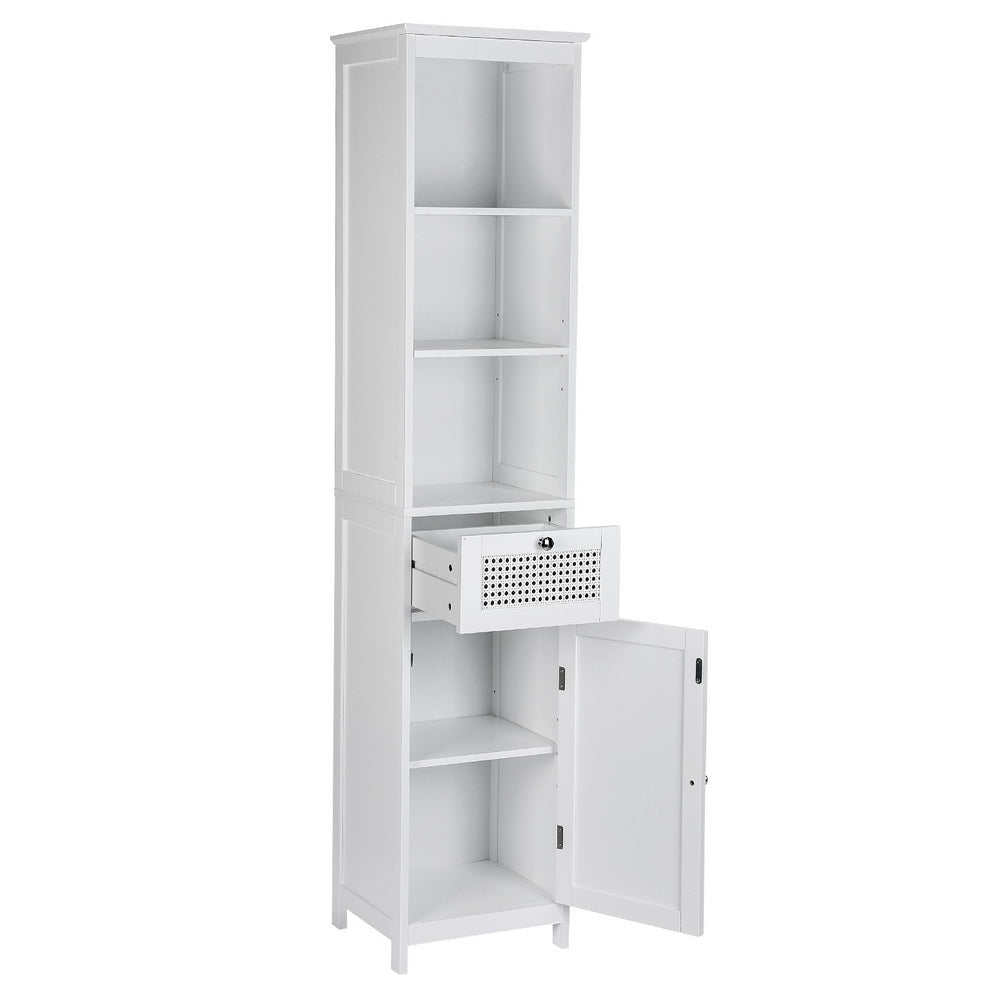 Bathroom Cabinets, Cupboards & Storage: Artiss Bathroom Cabinet Storage 161cm White Rattan Tallboy Toilet Cupboard