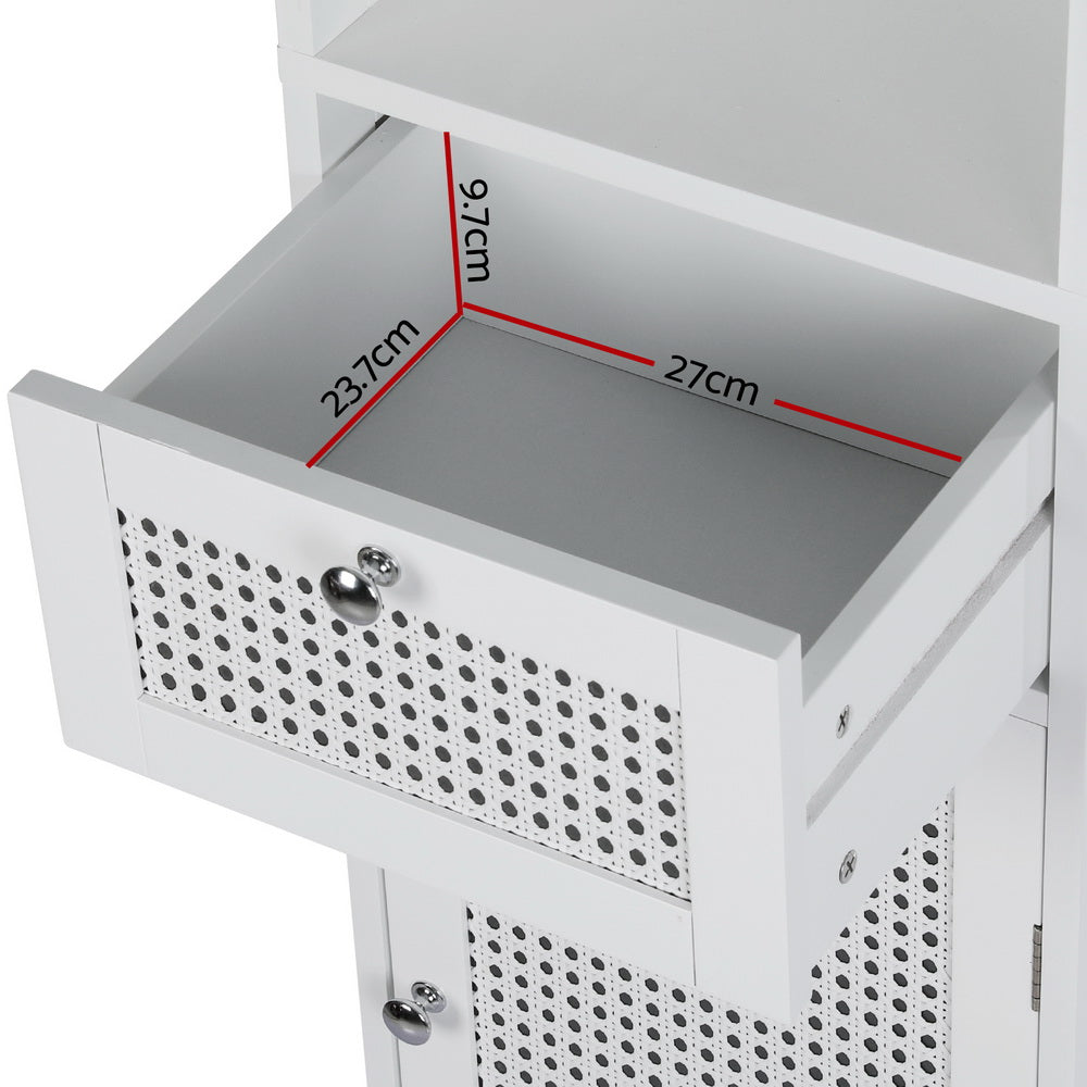 Bathroom Cabinets, Cupboards & Storage: Artiss Bathroom Cabinet Storage 161cm White Rattan Tallboy Toilet Cupboard