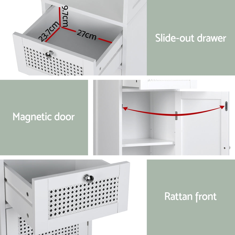Bathroom Cabinets, Cupboards & Storage: Artiss Bathroom Cabinet Storage 161cm White Rattan Tallboy Toilet Cupboard