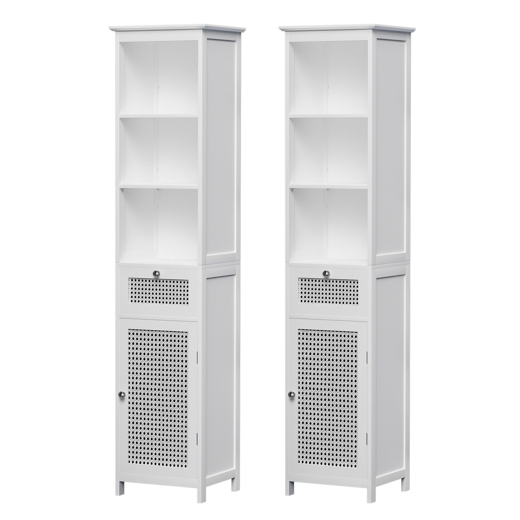 Artiss Bathroom Cabinet Storage X2 White Rattan 161cm