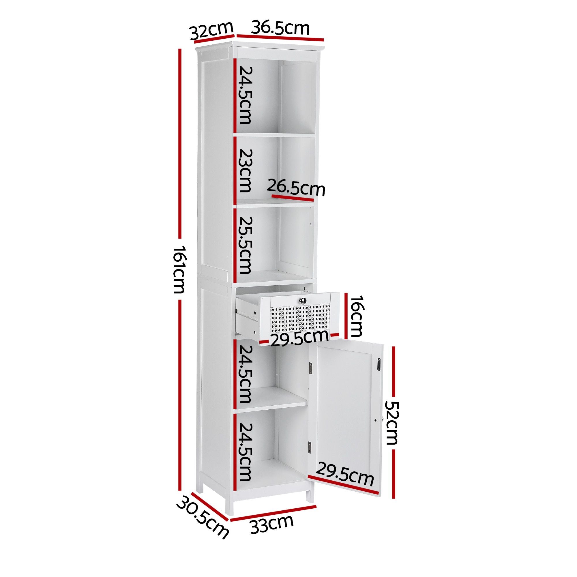 Artiss Bathroom Cabinet Storage X2 White Rattan 161cm