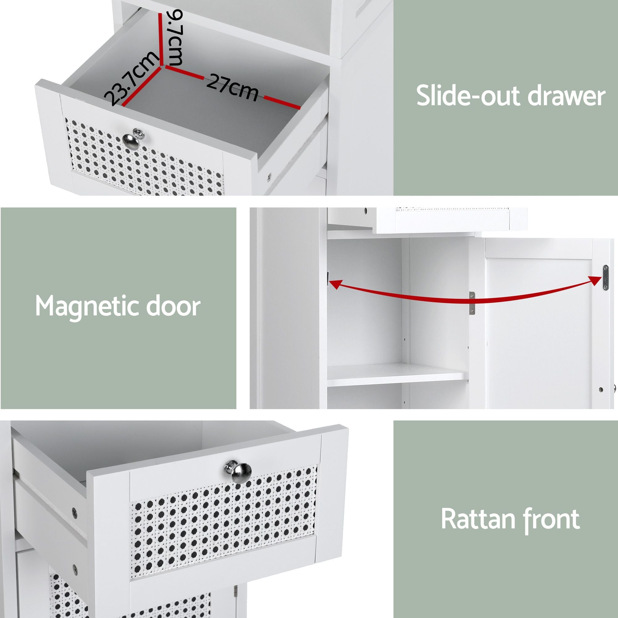Artiss Bathroom Cabinet Storage X2 White Rattan 161cm