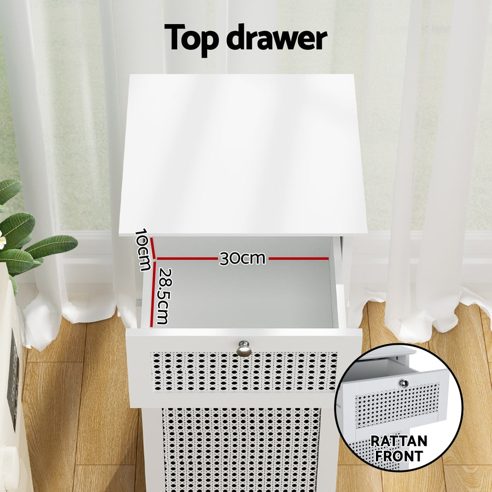 Clothing & Wardrobe Storage: Artiss Laundry Hamper Cabinet Bathroom Storage White Rattan Clothes Basket