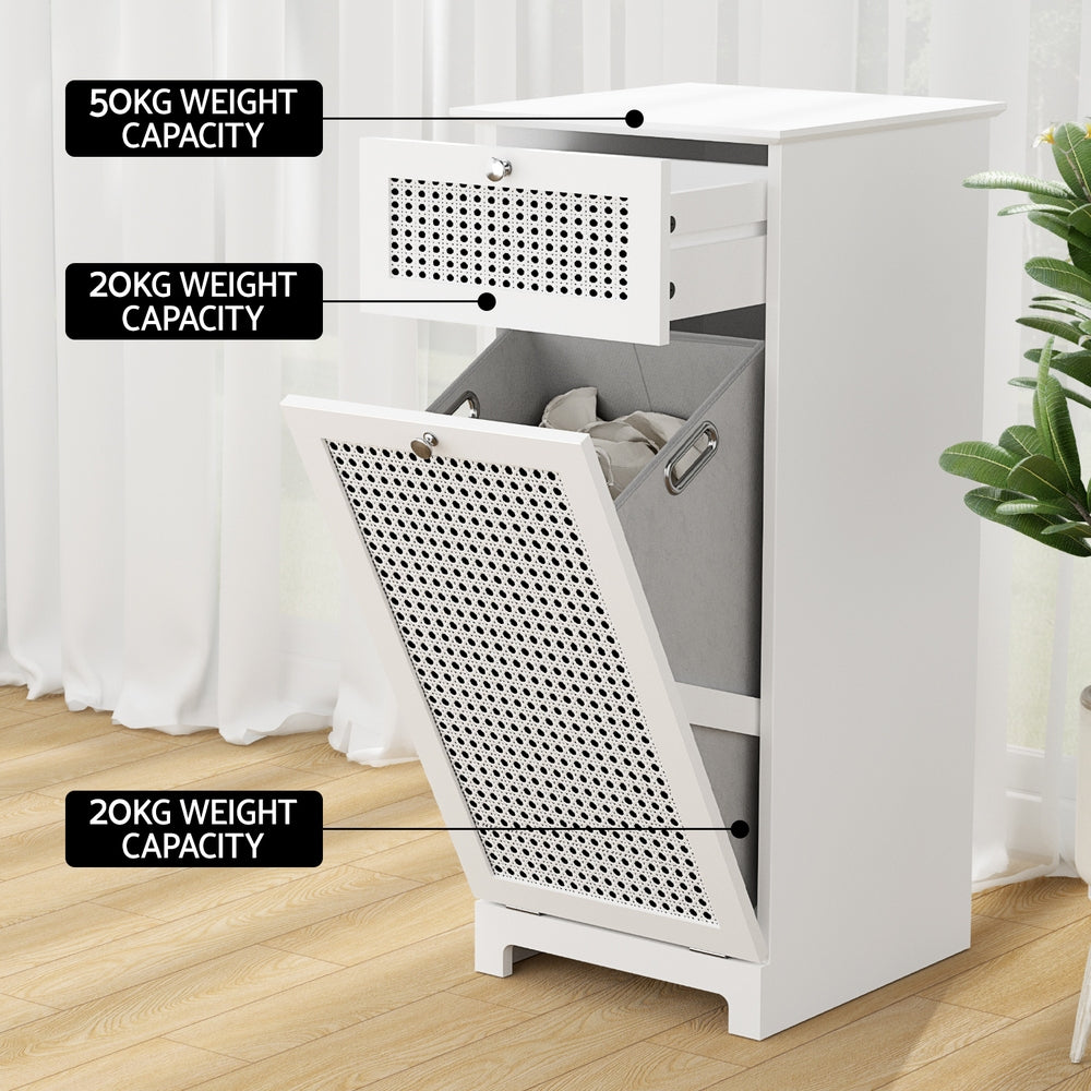 Clothing & Wardrobe Storage: Artiss Laundry Hamper Cabinet Bathroom Storage White Rattan Clothes Basket