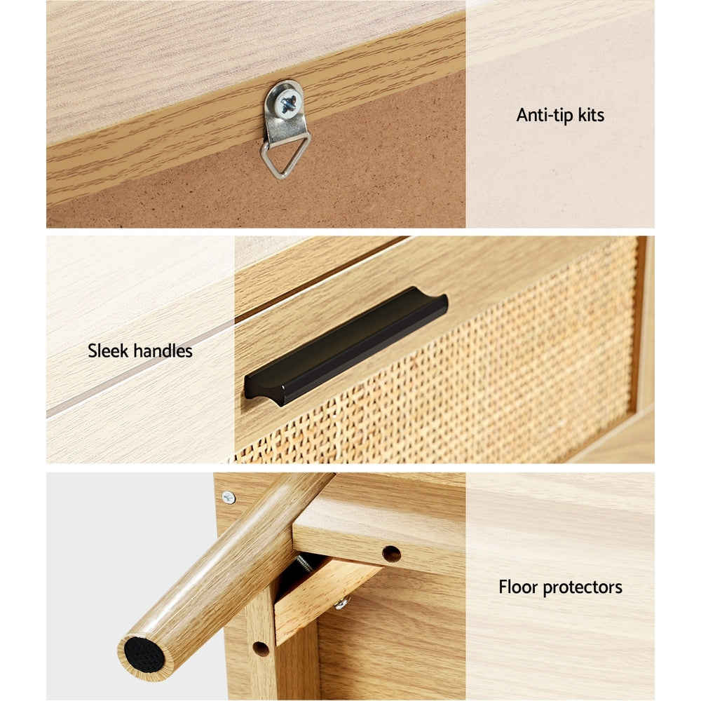 Bedside Tables: Artiss Rattan Bedside Table 2 Drawers Wood - RIE Oak