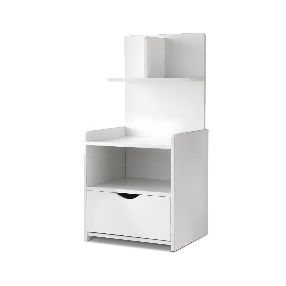 Bedside Tables: Artiss Bedside Table 1 Drawer with Shelves - EVERMORE White
