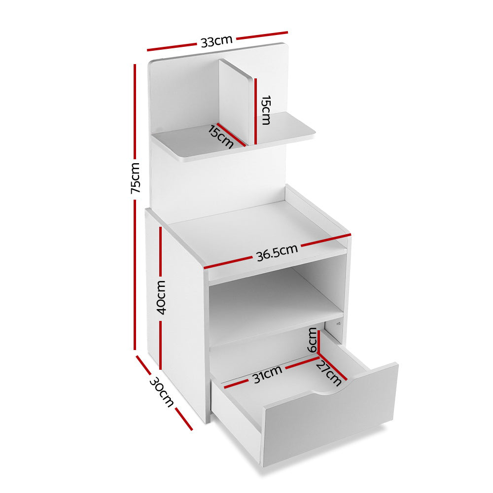 Bedside Tables: Artiss Bedside Table 1 Drawer with Shelves - EVERMORE White