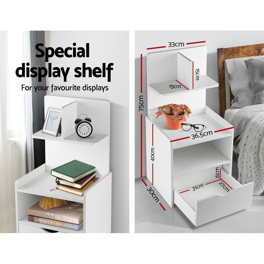 Bedside Tables: Artiss Bedside Table 1 Drawer with Shelves - EVERMORE White