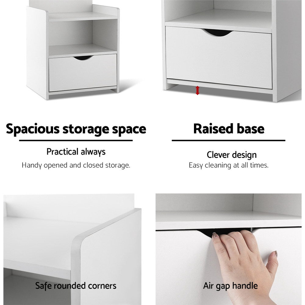 Bedside Tables: Artiss Bedside Table 1 Drawer with Shelves - EVERMORE White