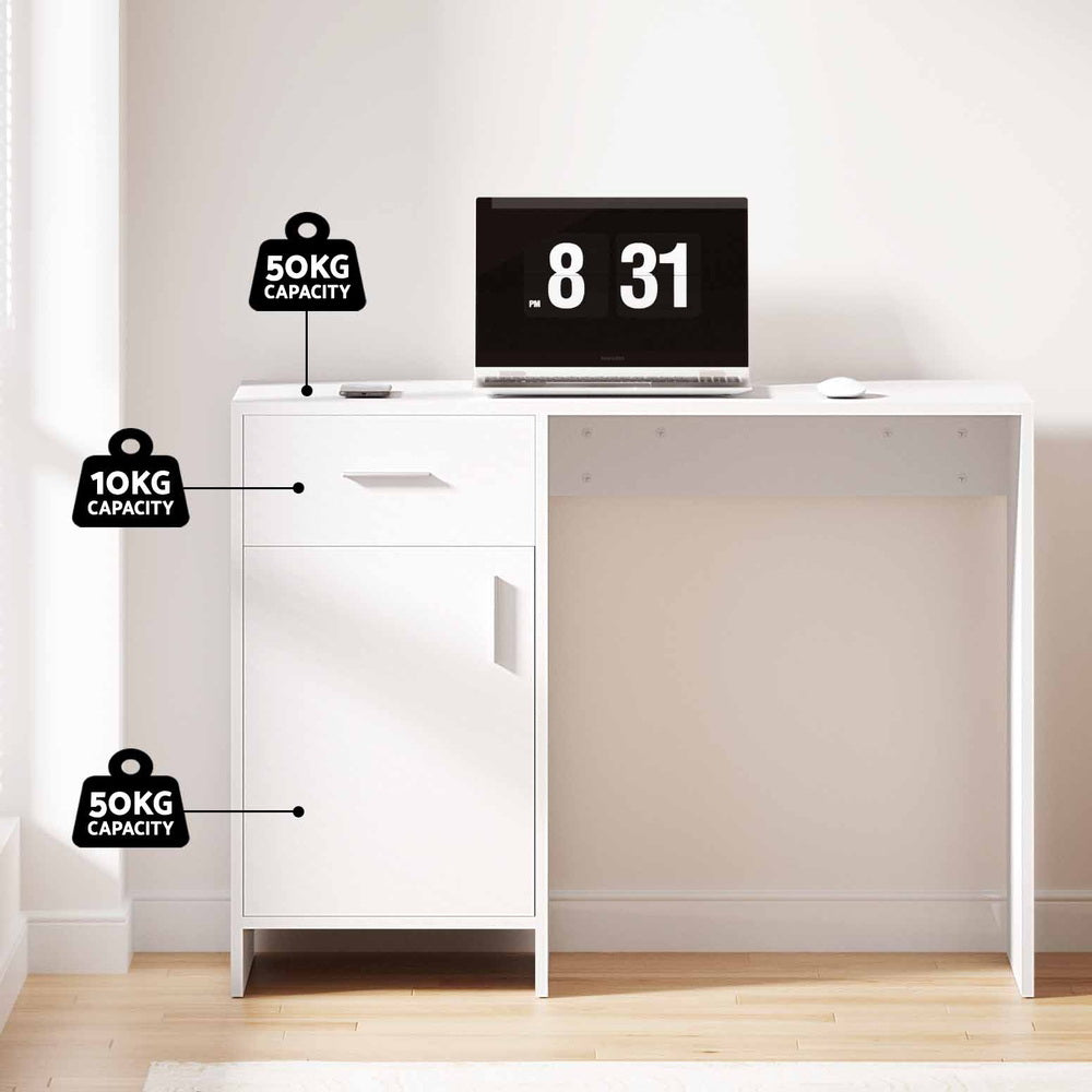 Desks: Artiss Computer Desk Drawer Cabinet White 100CM