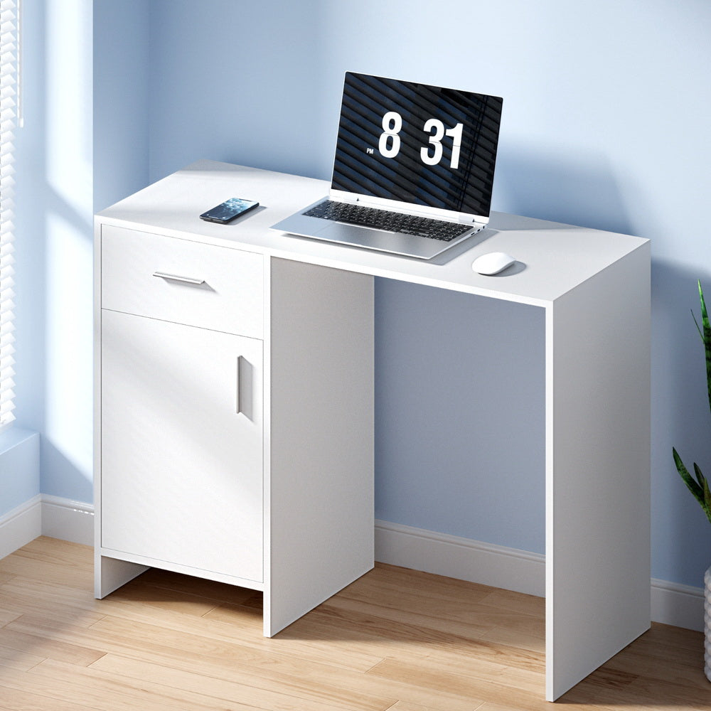 Desks: Artiss Computer Desk Drawer Cabinet White 100CM
