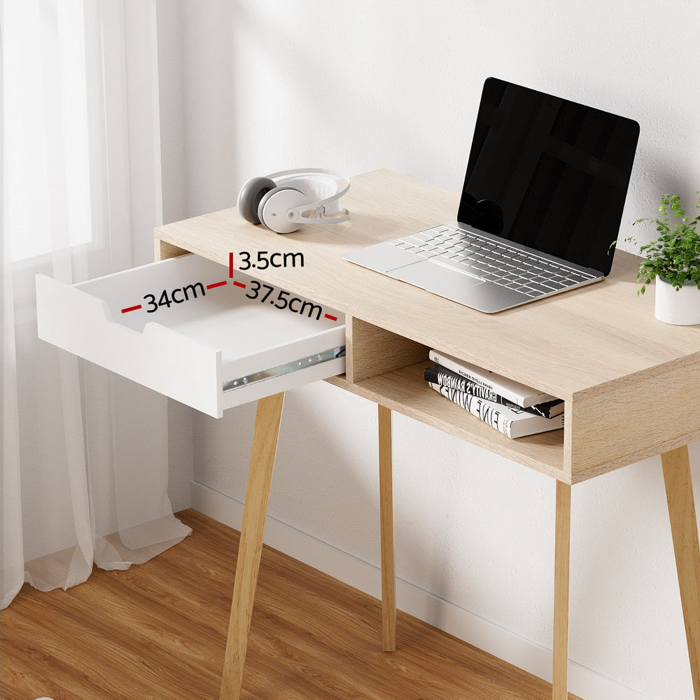 Desks: Artiss Computer Desk Drawer Cabinet Shelf Oak 90CM